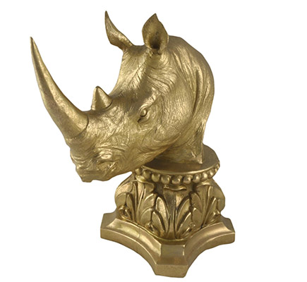Resin Rhino Bust Gold Finish